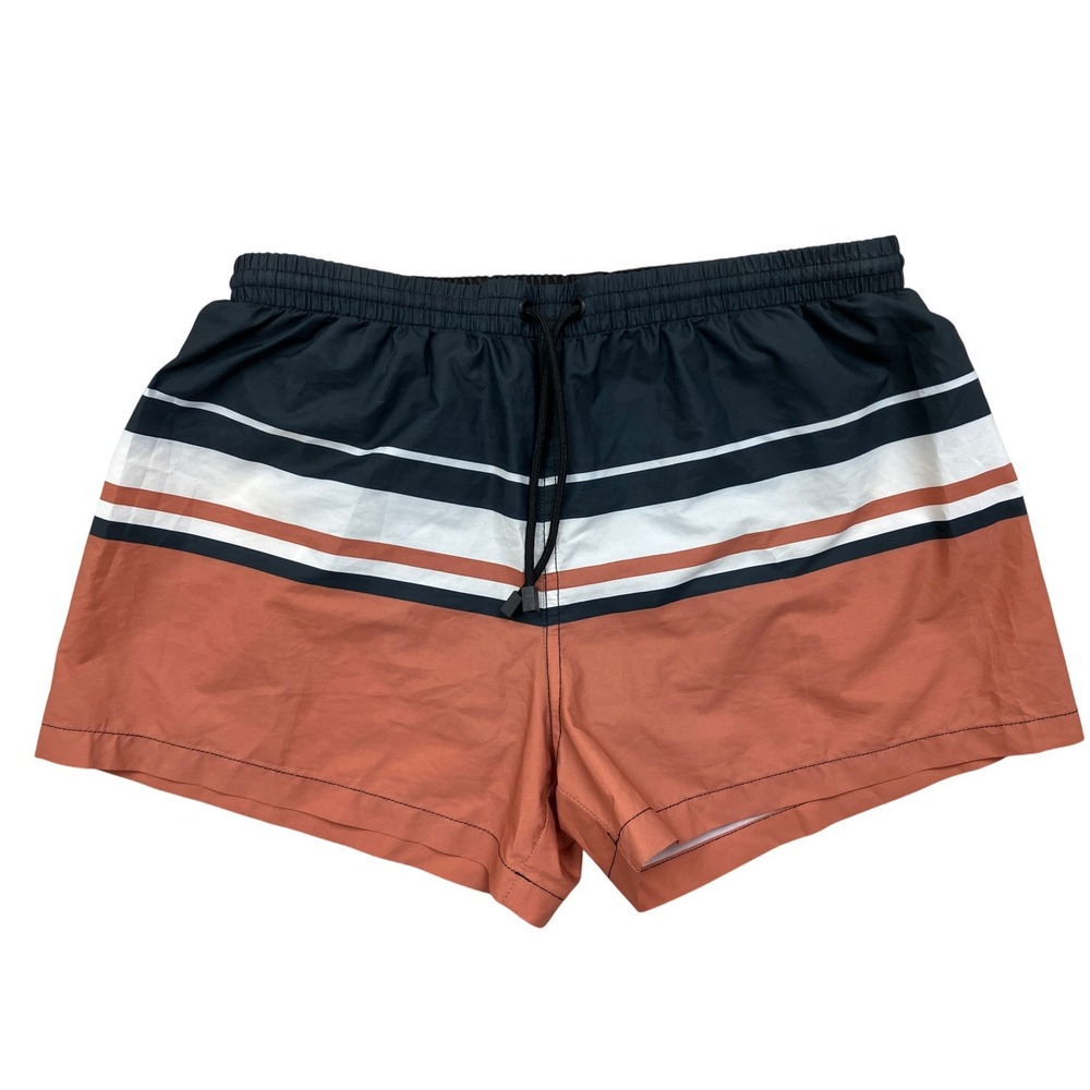 Zara Man Mens Striped Swim Trunks Navy Orange White‎ Mesh Lined Size L